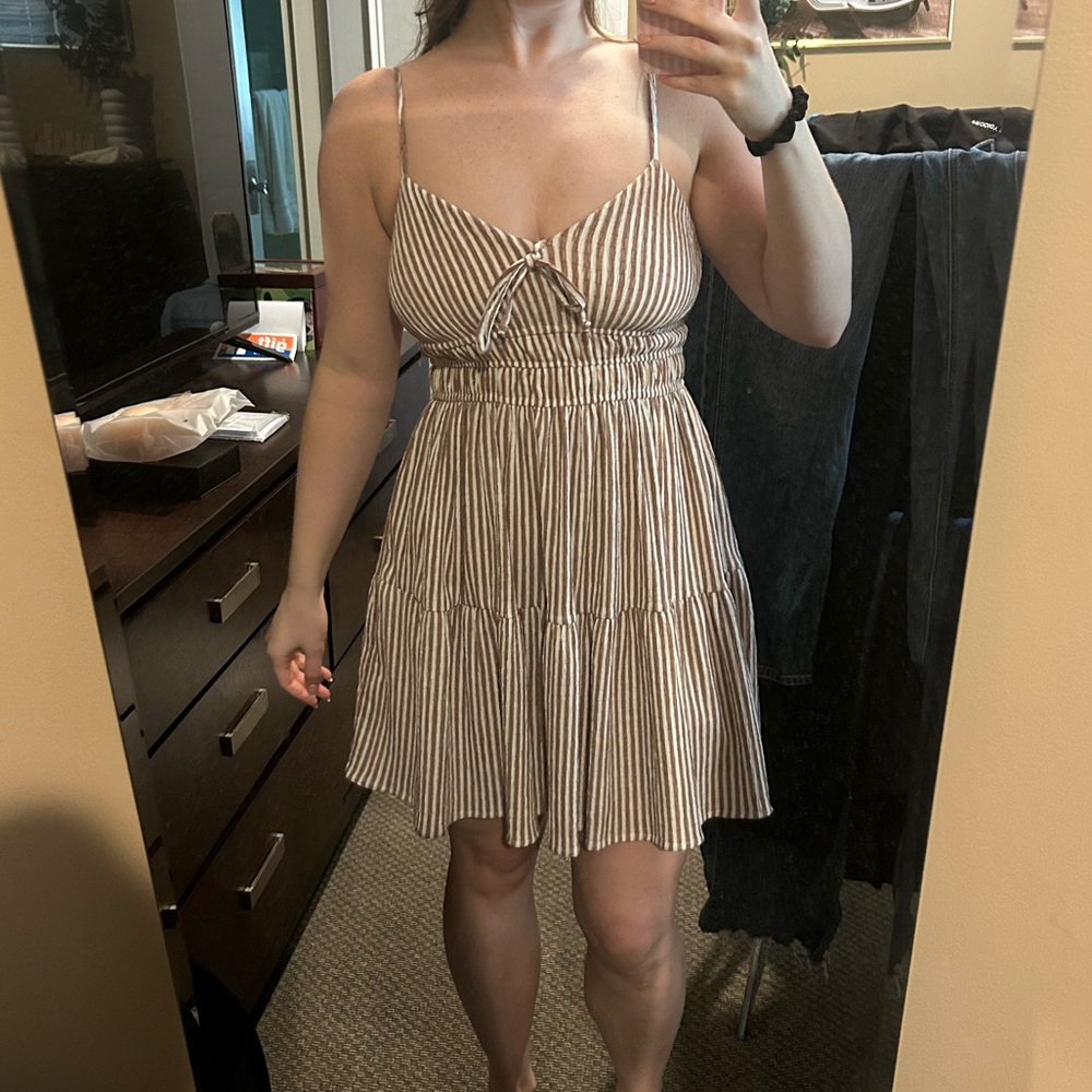 Rewind Brown and White Striped Mini Dress